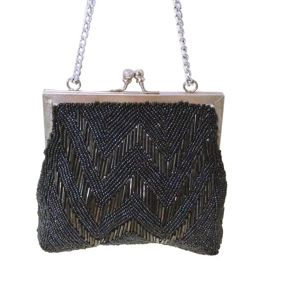 Vintage 50s-60s Walborg Hong Kong Beaded Evening Shoulderbag 5x6 Hinged KissLock - Picture 4 of 11